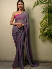 Load image into Gallery viewer, Summer Breeze - Lehariya, Georgette &amp; Gota Saree - Grey &amp; Pink (With Blouse Piece)
