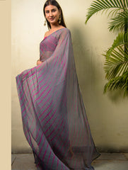 Summer Breeze - Lehariya, Georgette & Gota Saree - Grey & Pink (With Blouse Piece)