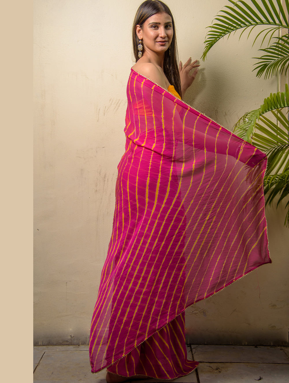 Load image into Gallery viewer, Summer Breeze - Lehariya, Georgette &amp; Gota Saree - Magenta (With Blouse Piece)