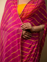 Load image into Gallery viewer, Summer Breeze - Lehariya, Georgette &amp; Gota Saree - Magenta (With Blouse Piece)