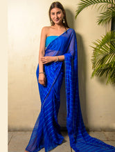 Load image into Gallery viewer, Summer Breeze - Lehariya, Georgette &amp; Gota Saree - Royal Blue (With Blouse Piece)