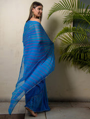 Summer Breeze - Lehariya, Georgette & Gota Saree - Teal Blue (With Blouse Piece)