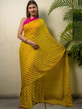 Load image into Gallery viewer, Summer Breeze - Lehariya, Georgette &amp; Gota Saree - Yellow (With Blouse Piece)