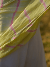Load image into Gallery viewer, Summer Breeze - Lehariya, Soft Mul Dupatta With Trimmings - Lime &amp; Peach