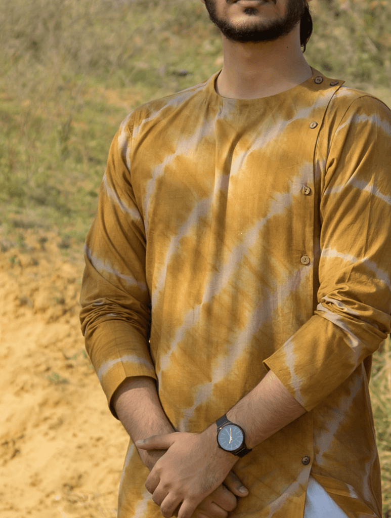 Summer Breeze - Tie & Dye Asymmetric Cotton Shirt - Ochre & Beige
