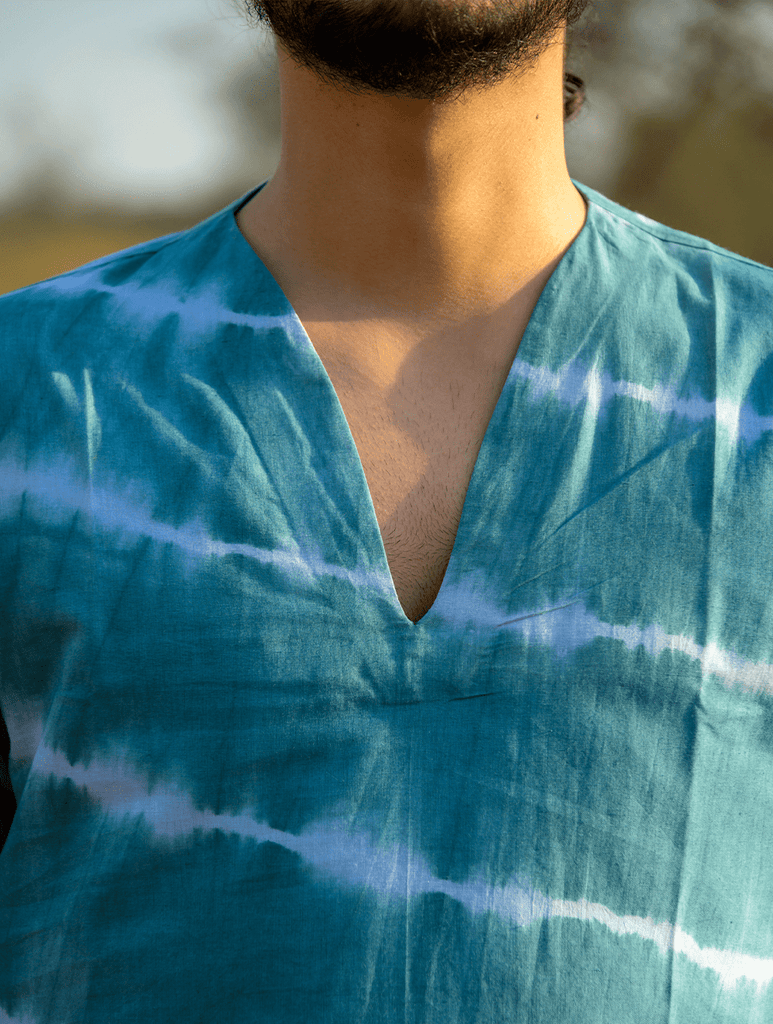 Summer Breeze - Tie & Dye Cotton Kurta / Shirt - Teal Blue