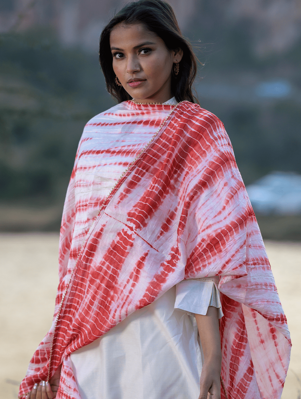Summer Breeze - Tie & Dye, Chanderi & Gota Dupatta - Deep Red
