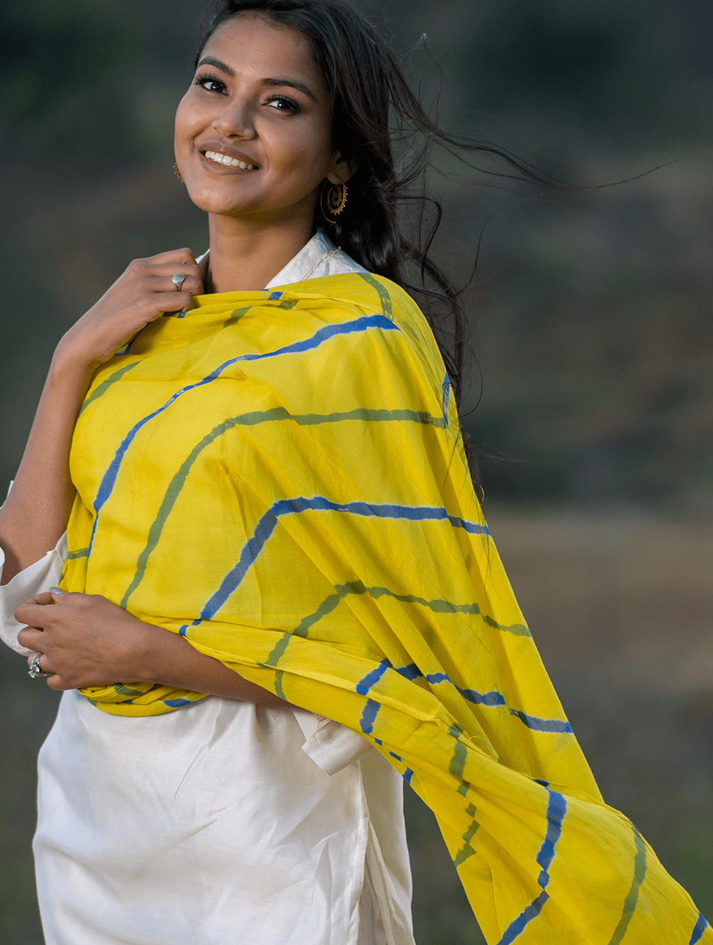 Summer Breeze - Tie & Dye, Soft Mul Dupatta With Shell Trimmings - Sunshine Yellow