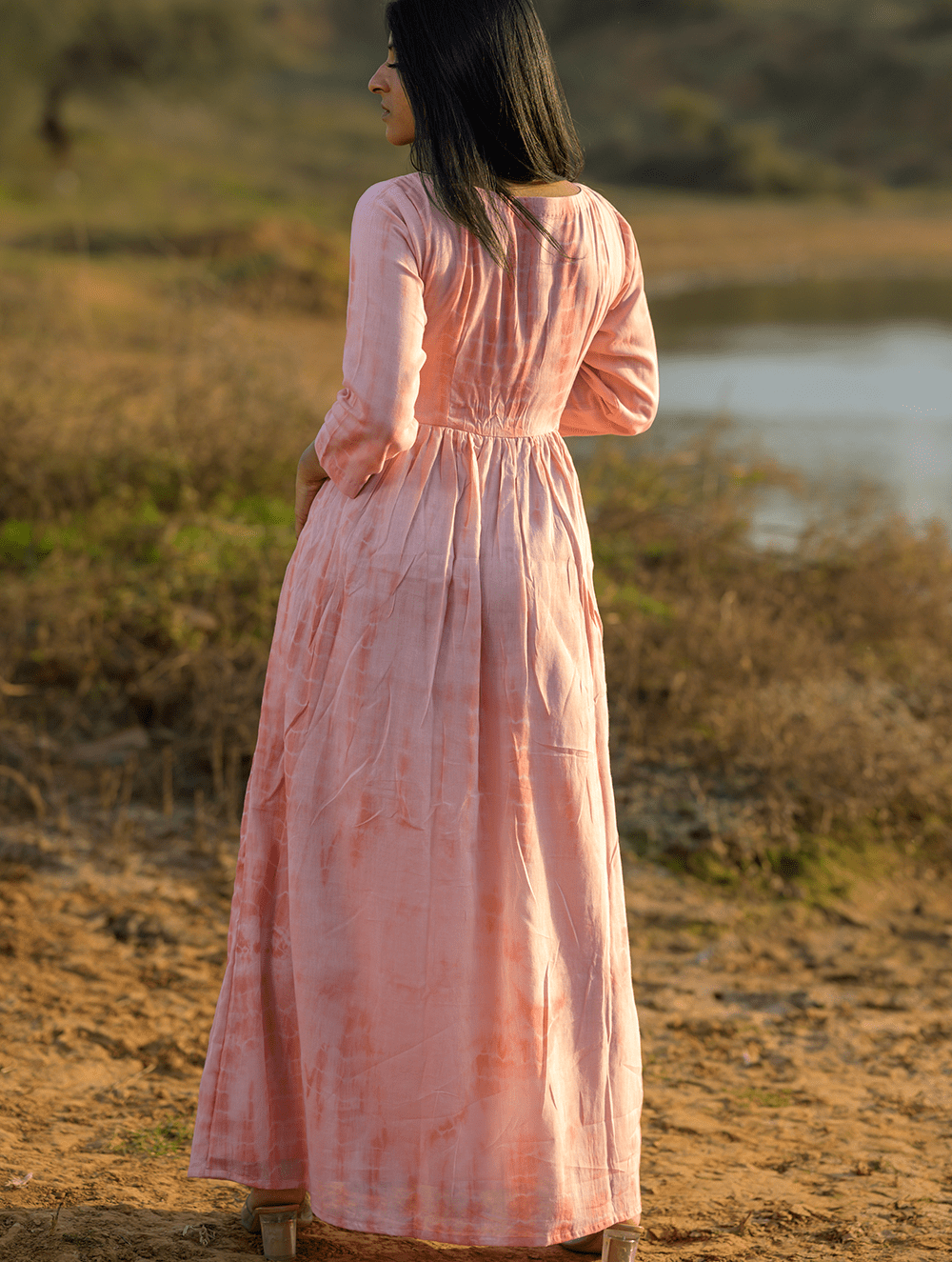 Load image into Gallery viewer, Summer Breeze - Tie &amp; Dye, Soft Mul Peach Bow Dress