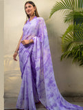 Summer Breeze - Tie & Dye, Soft Mul Saree With Trimmings - Lilac (With Blouse Piece)