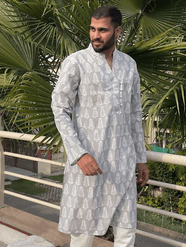 Summer Kurta - Dabu Hand Block Printed (Fauna Motif)