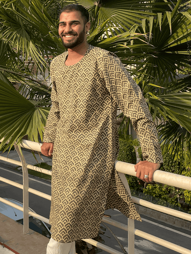 Summer Kurta - Dabu Hand Block Printed (Peacock Feather)