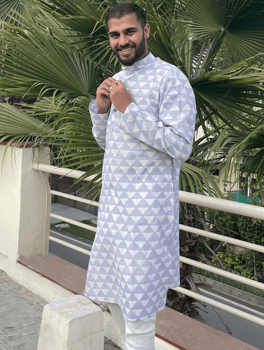 Summer Kurta - Dabu Hand Block Printed (Triangles)