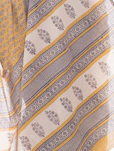 Load image into Gallery viewer, Summer Classics. Bagru Block Printed Mulmul Cotton Saree - Dull Yellow &amp; Beige Flora