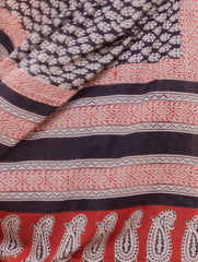 Summer Classics. Bagru Block Printed Mulmul Cotton Saree - Geometric Leaf Motif 