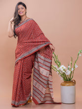 Load image into Gallery viewer, Summer Classics. Bagru Block Printed Mulmul Cotton Saree - Red Flora