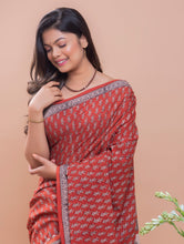 Load image into Gallery viewer, Summer Classics. Bagru Block Printed Mulmul Cotton Saree - Red Flora