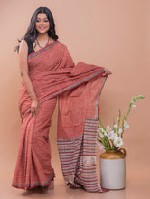 Load image into Gallery viewer, Summer Classics. Bagru Block Printed Mulmul Cotton Saree - Red Leaf
