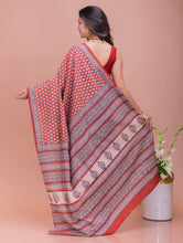 Load image into Gallery viewer, Summer Classics. Bagru Block Printed Mulmul Cotton Saree - Red Rose 