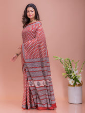 Load image into Gallery viewer, Summer Classics. Bagru Block Printed Mulmul Cotton Saree - Red Rose 