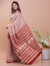 Load image into Gallery viewer, Summer Classics. Bagru Block Printed Mulmul Cotton Saree - Red &amp; White Florets