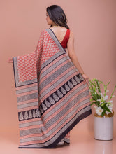Load image into Gallery viewer, Summer Classics. Bagru Block Printed Mulmul Cotton Saree - Red &amp; White Leaves