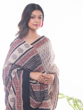 Load image into Gallery viewer, Summer Classics. Bagru Block Printed Mulmul Cotton Saree - White Rose