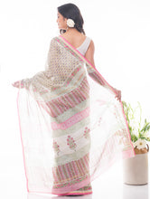 Load image into Gallery viewer, Summer Florals. Sanganeri Block Printed Chanderi Saree - Floral Pink 