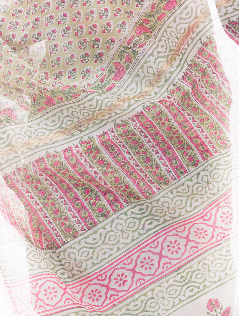Summer Florals. Sanganeri Block Printed Chanderi Saree - Floral Pink 
