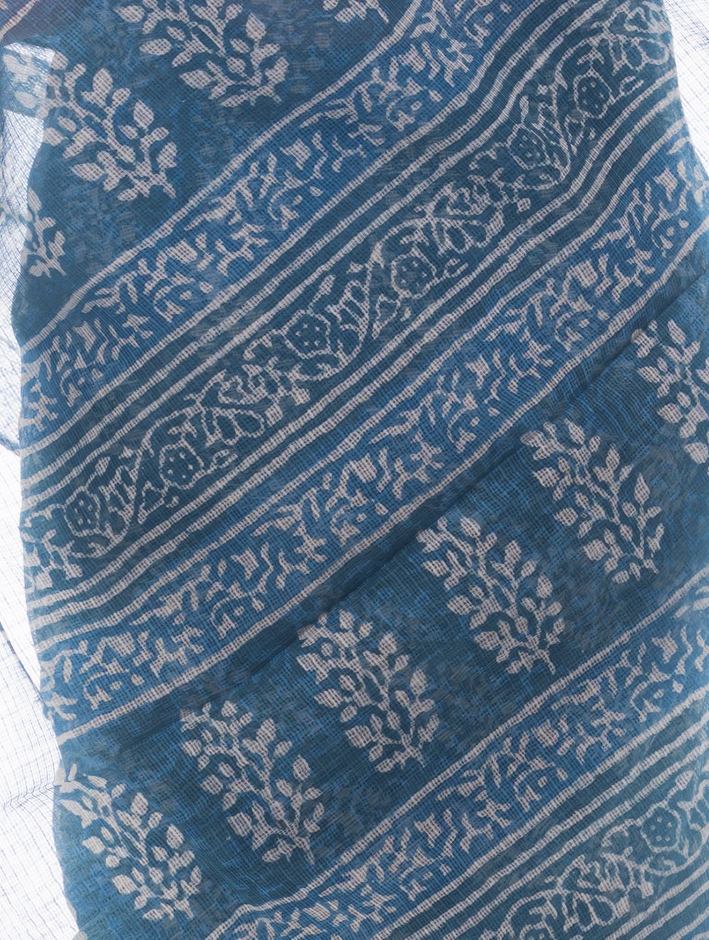 Load image into Gallery viewer, Summer Moods. Dabu Block Printed Kota Doria Saree - Blue Leaves