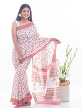 Load image into Gallery viewer, Summer Moods. Sanganeri Mulmul Cotton Saree - Pink Flowers