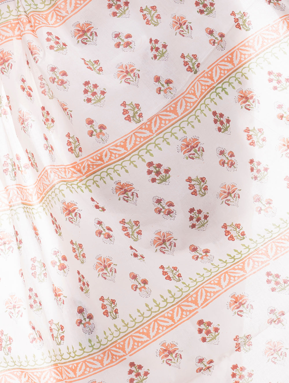 Load image into Gallery viewer, Summer Moods. Sanganeri Mulmul Cotton Saree - White &amp; Peach Floral 