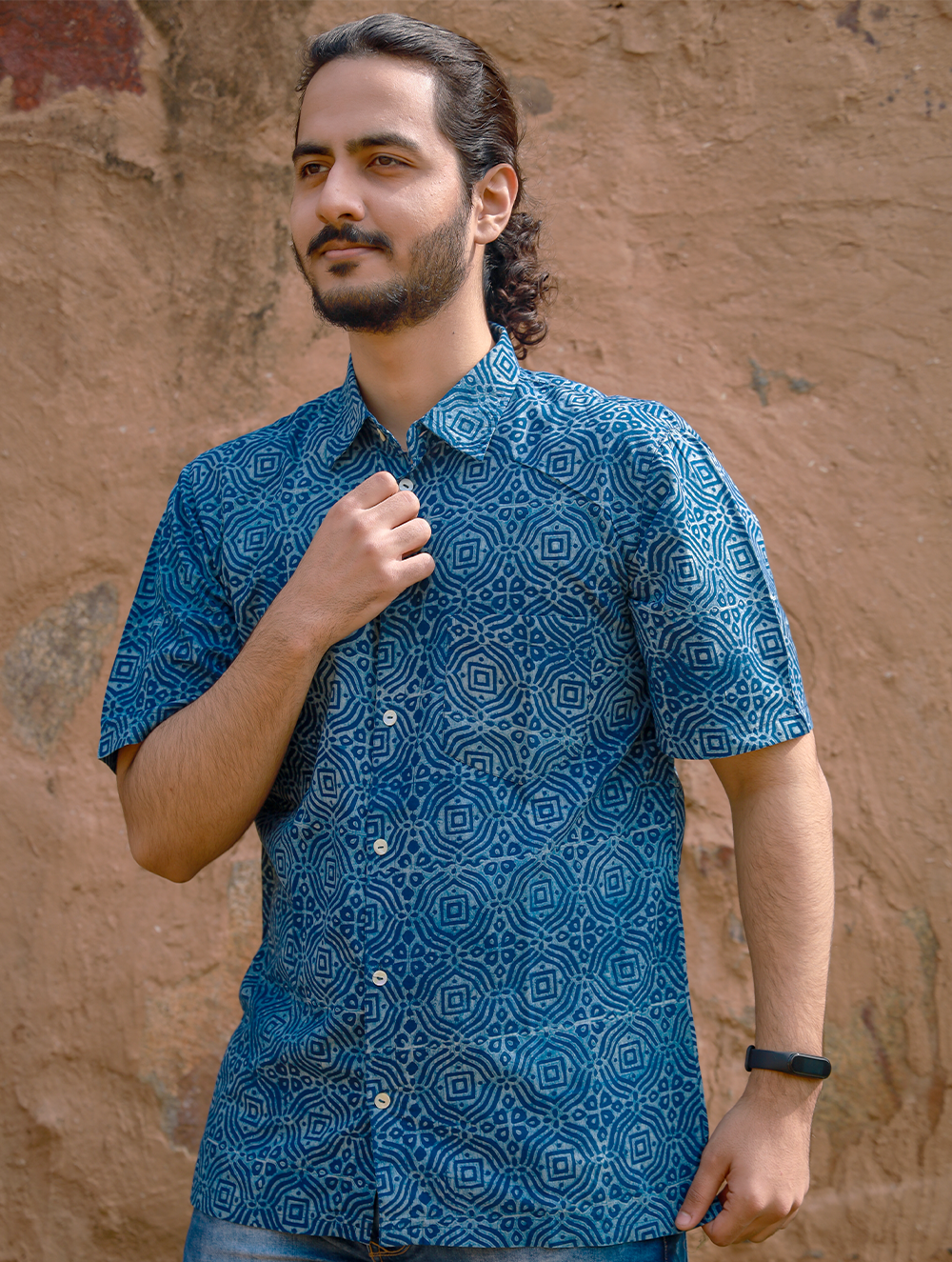 ENRO WRAP SHIRT COTTON INDIGO PRINT