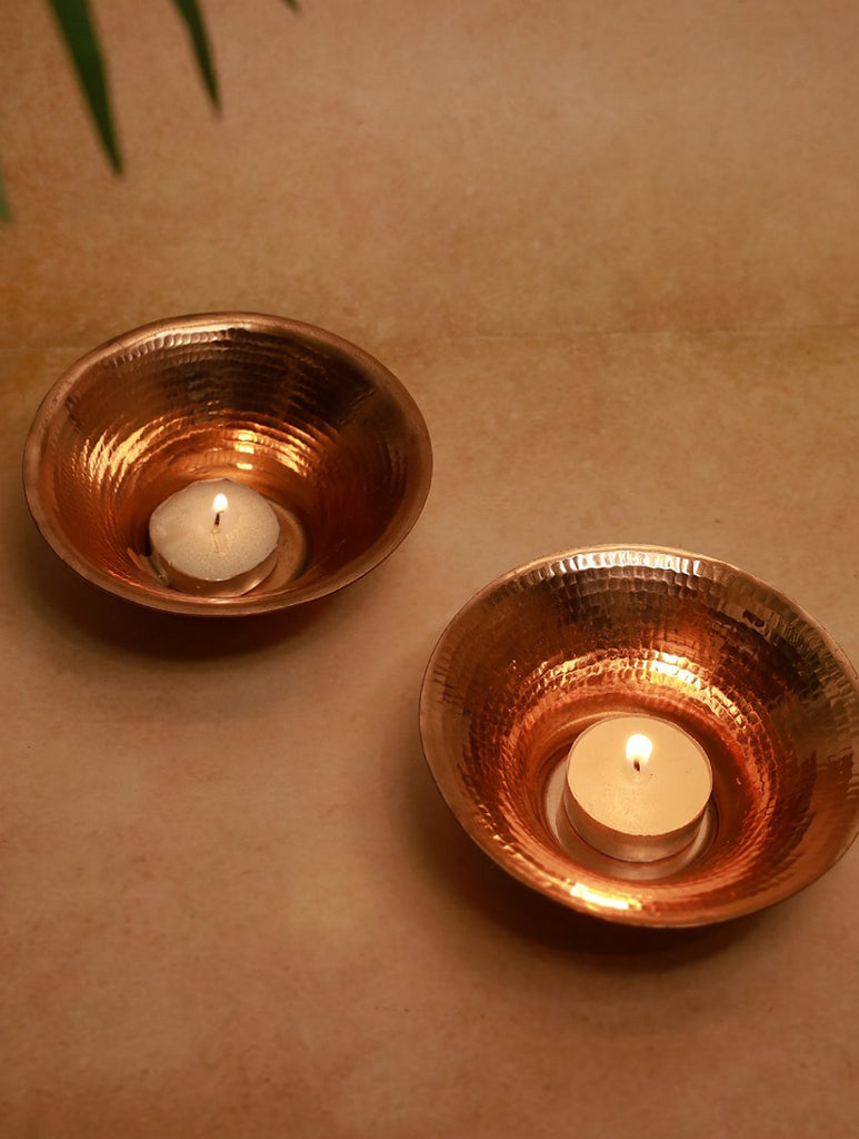 Tambat Handbeaten Copper Containers / Tealight Holders (Set of 2)