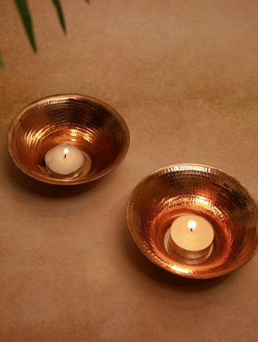 Tambat Handbeaten Copper Containers / Tealight Holders (Set of 2)