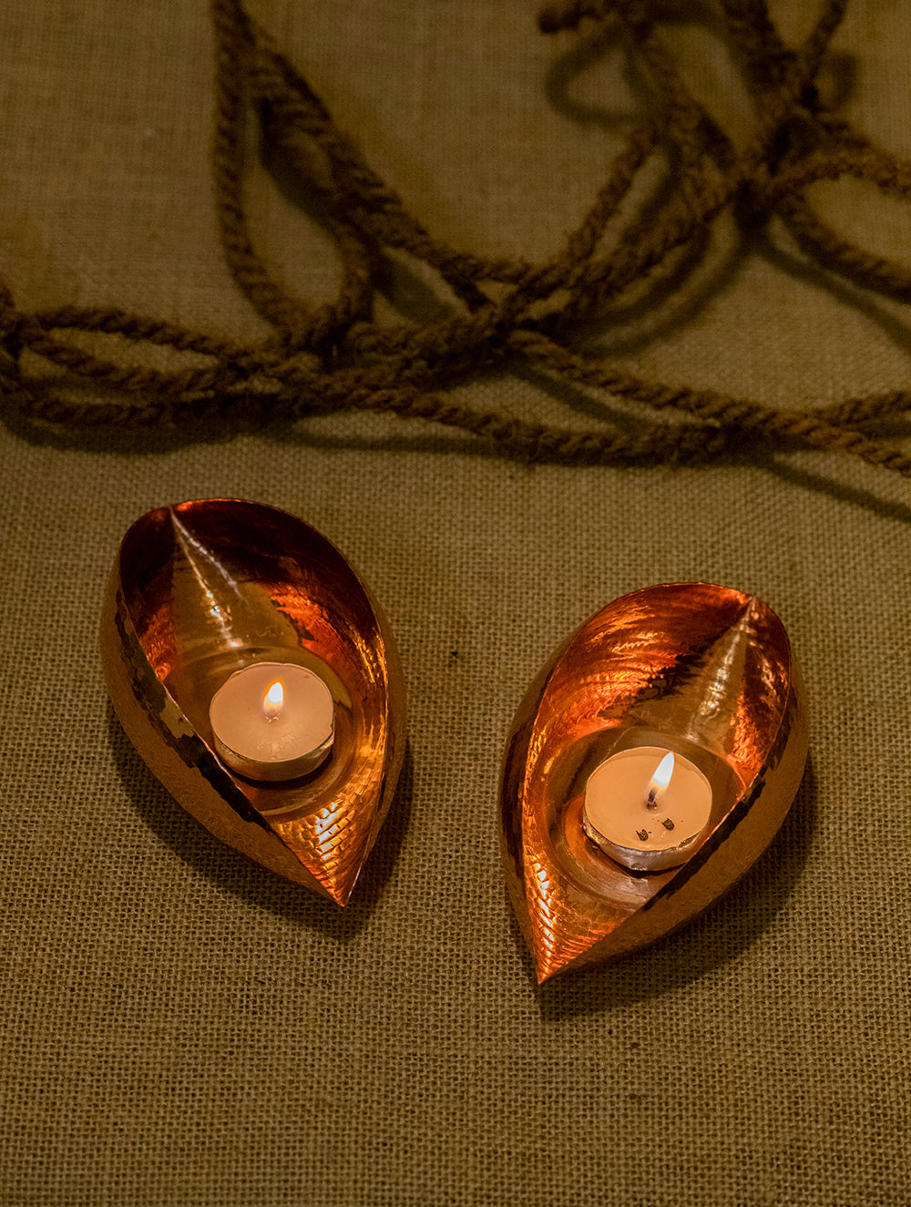 Load image into Gallery viewer, Tambat Handbeaten Copper Tealight Pods (Set of 2)