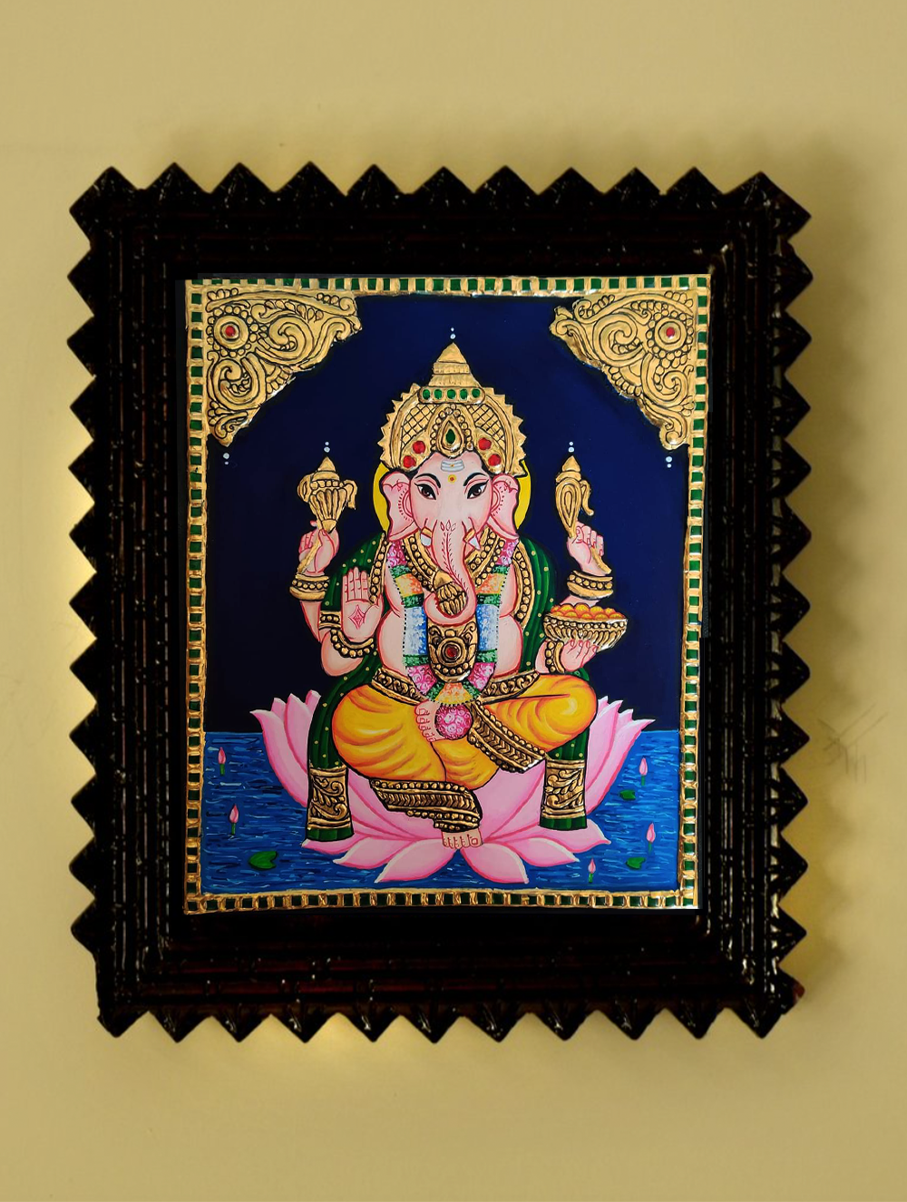Load image into Gallery viewer, Tanjore Painting In Chettinad Frame  - Ganesha