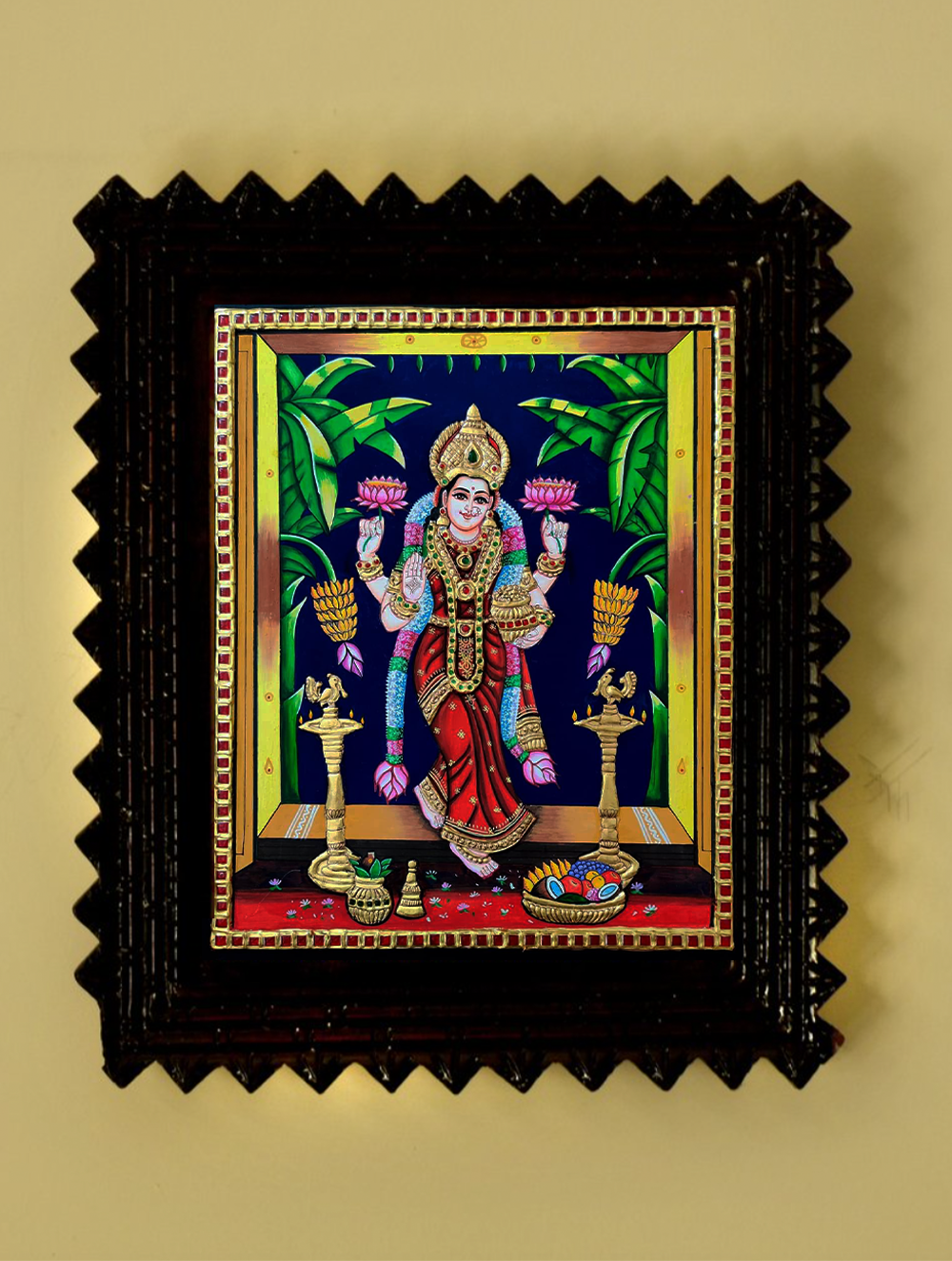Load image into Gallery viewer, Tanjore Painting In Chettinad Frame  - Goddess Laxmi