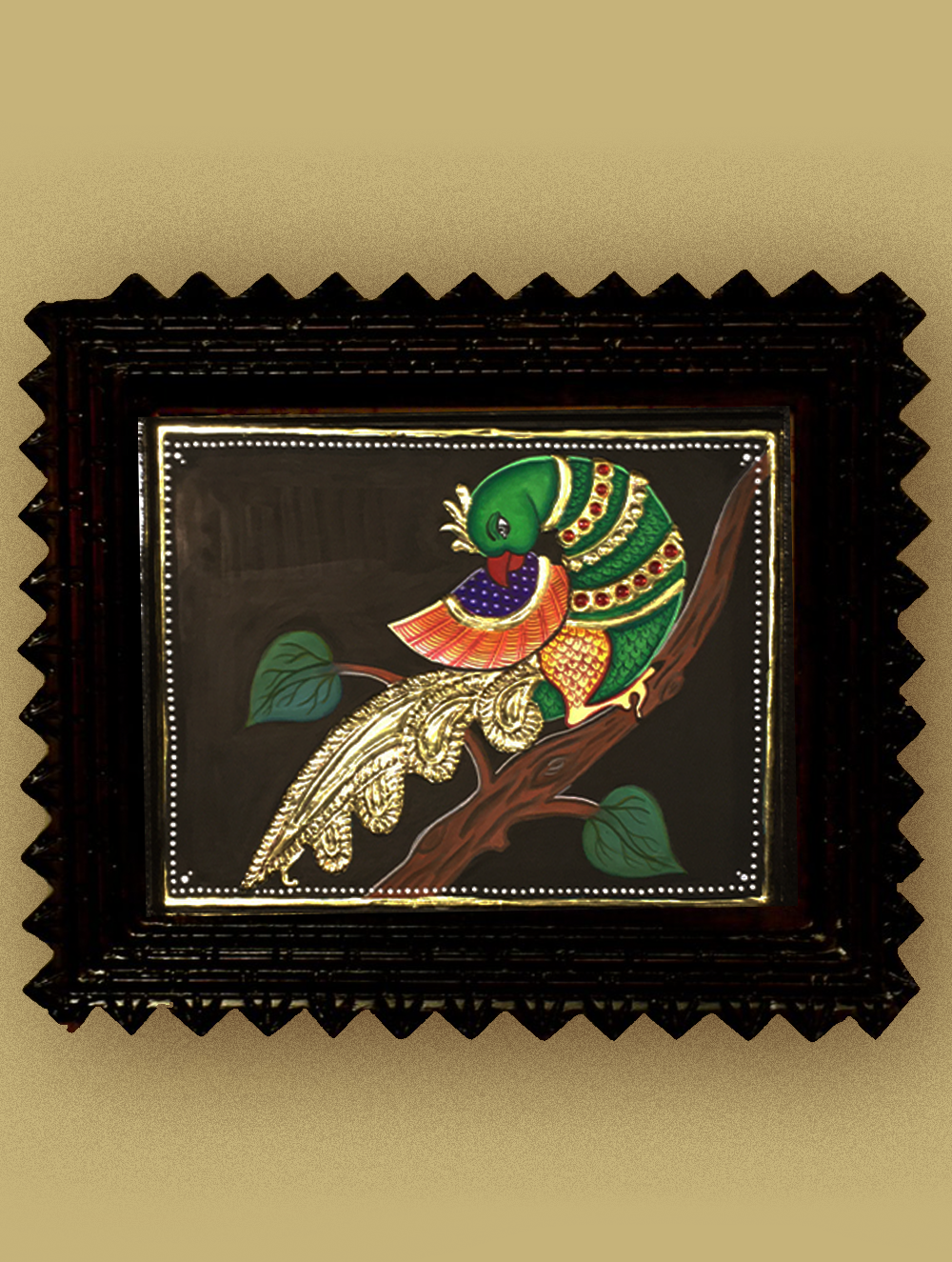 Load image into Gallery viewer, Tanjore Painting In Chettinad Frame - Parrot