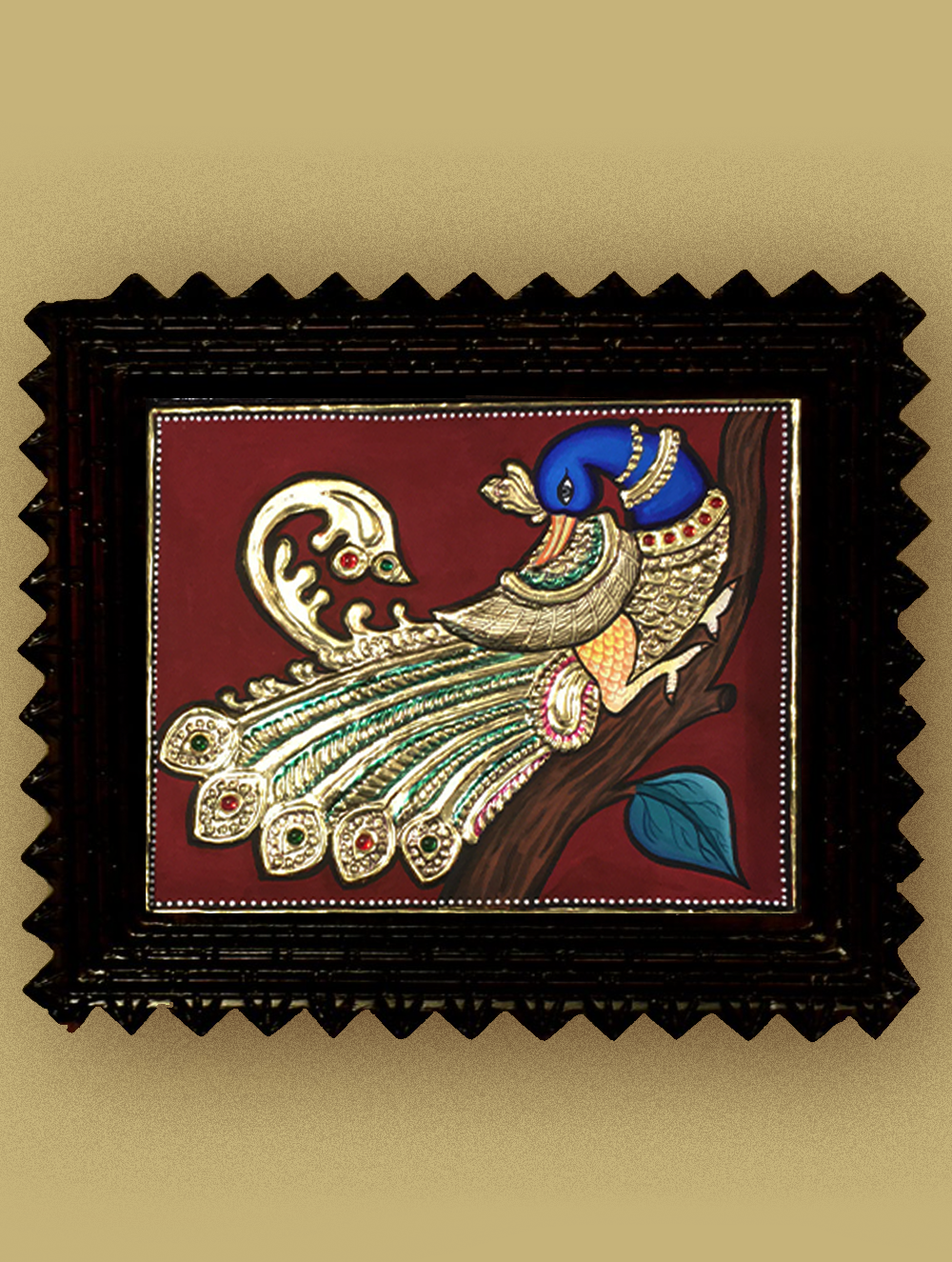 Load image into Gallery viewer, Tanjore Painting In Chettinad Frame - Peacock