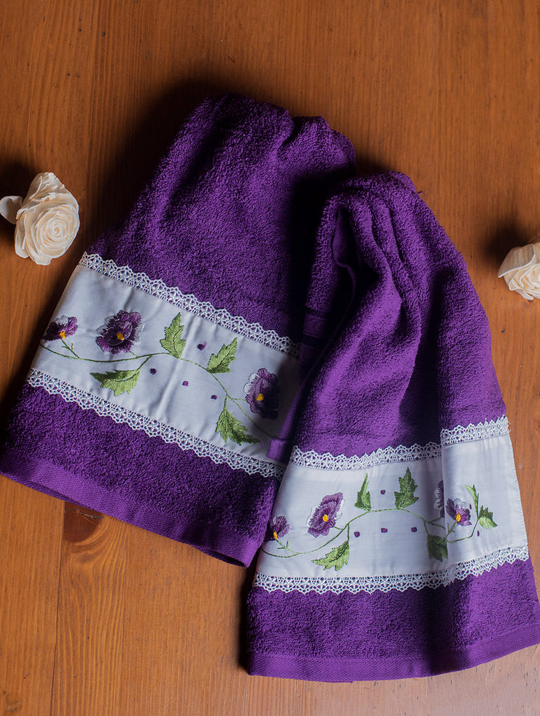 The Floral Collection - Embroidered Towel Sets (Hand Towels, Set of 2)