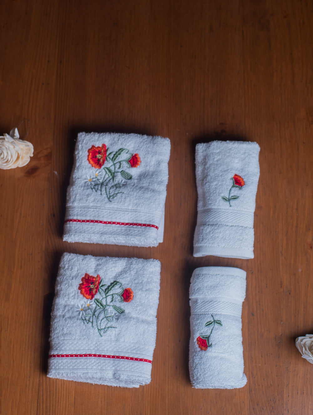 The Floral Collection - Embroidered Towel Sets (Hand & Face Towels, Set of 4)