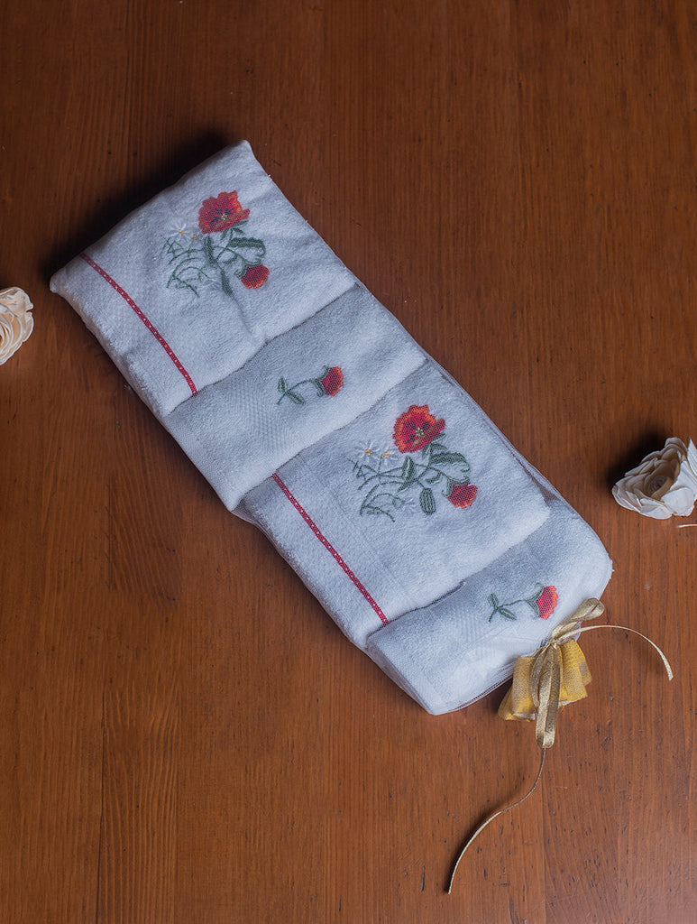 The Floral Collection - Embroidered Towel Sets (Hand & Face Towels, Set of 4)