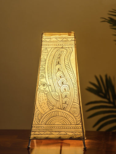 The India Craft House Andhra Black & White Painted Leather Table Lamp Shade - Bird Motif