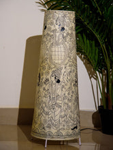 Load image into Gallery viewer, The India Craft House Andhra Black &amp; White Painted Leather Table Lamp Shade - Dasha Avatar