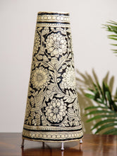 Load image into Gallery viewer, The India Craft House Andhra Black &amp; White Painted Leather Table Lamp Shade - Floral Motif
