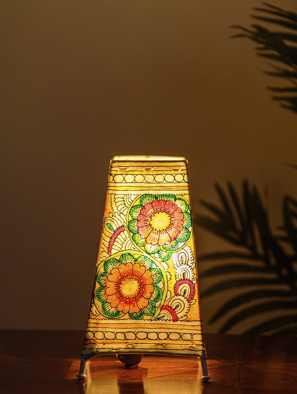 Load image into Gallery viewer, The India Craft House Andhra Multicoloured Painted Leather Table Lamp Shade - Big Floral Motif