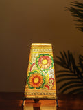 The India Craft House Andhra Multicoloured Painted Leather Table Lamp Shade - Big Floral Motif
