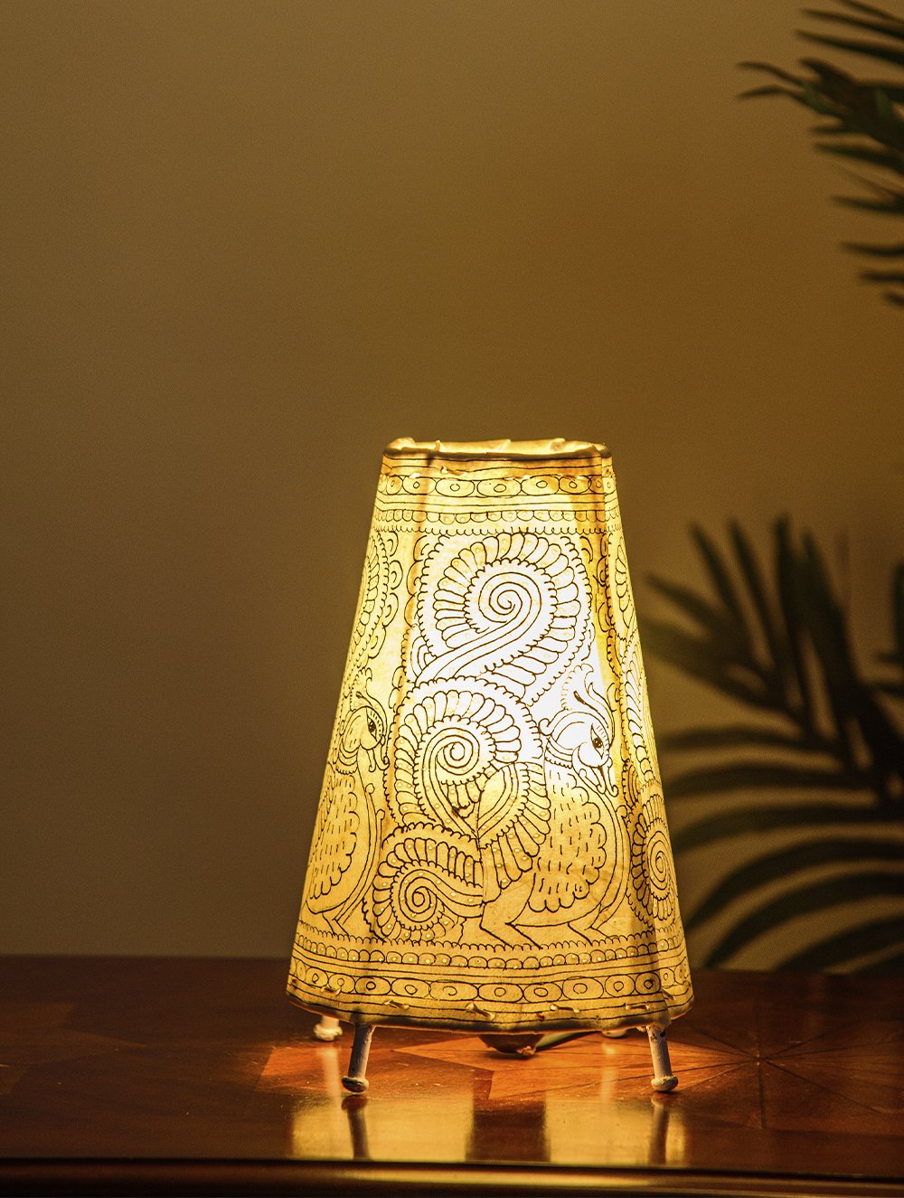 Load image into Gallery viewer, The India Craft House Andhra Multicoloured Painted Leather Table Lamp Shade - Bird Motif