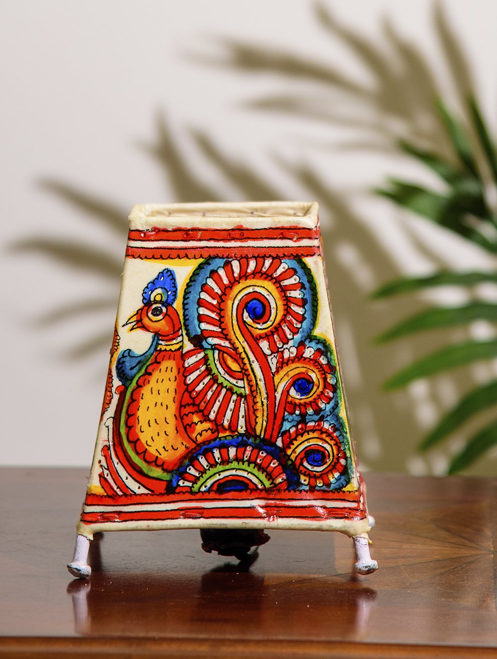 Load image into Gallery viewer, The India Craft House Andhra Multicoloured Painted Leather Table Lamp Shade - Bird Motif